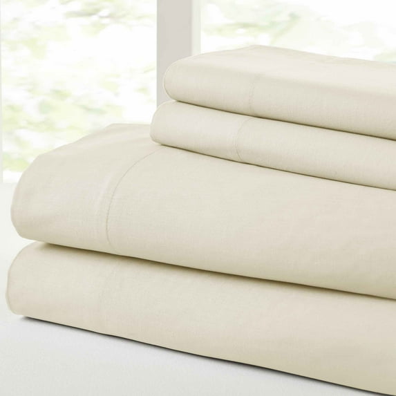 Modern Threads Aircloud Vintage Washed 100% Combed Cotton Adult Sheet Set, Ivory, Cal. King