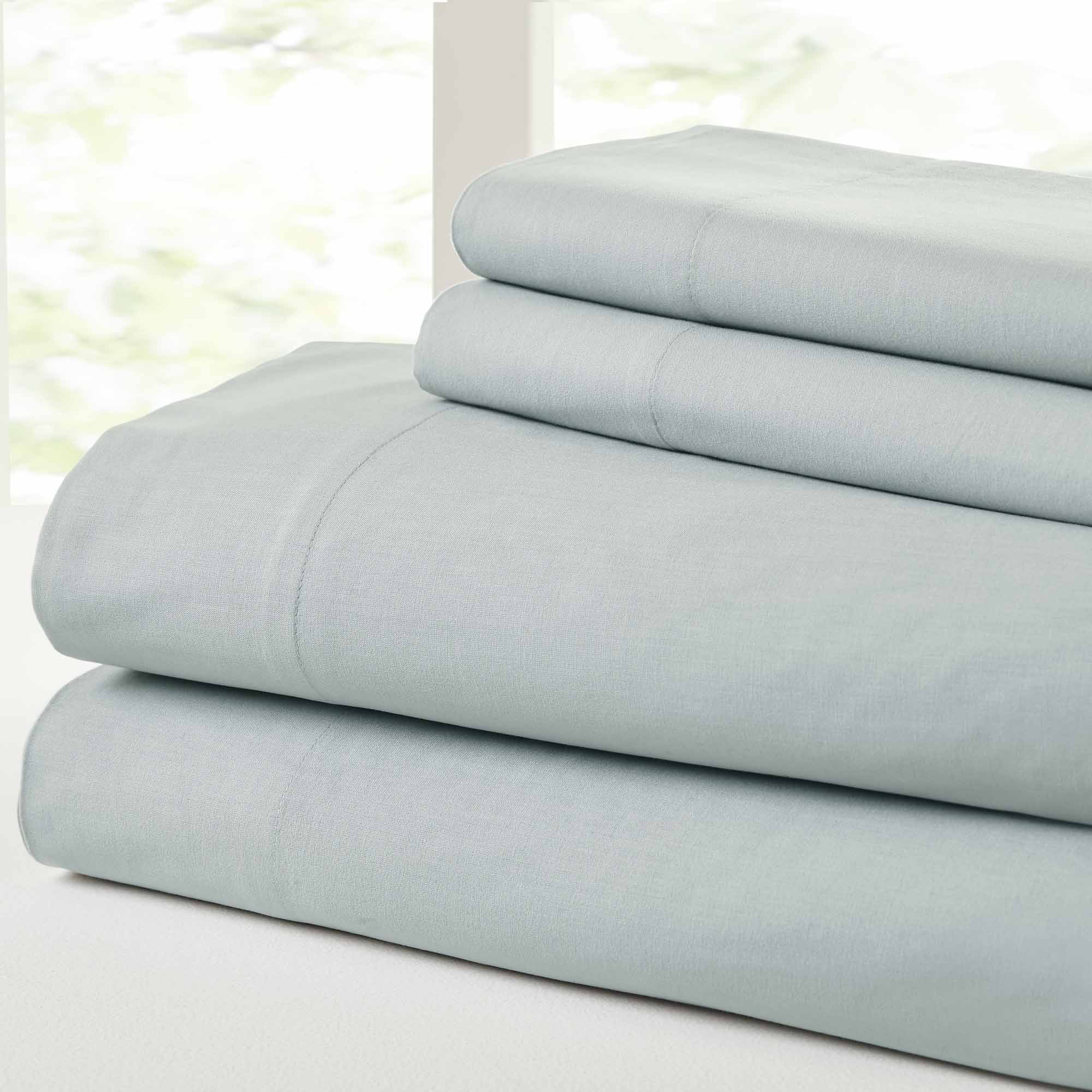 Light Blue Queen Cotton Percale Deep Pocket Sheet Set