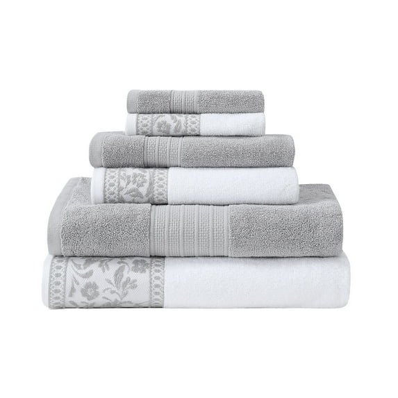 Modern Threads Allie Jacquard Border 6-Piece Cotton Towl Set, Haze