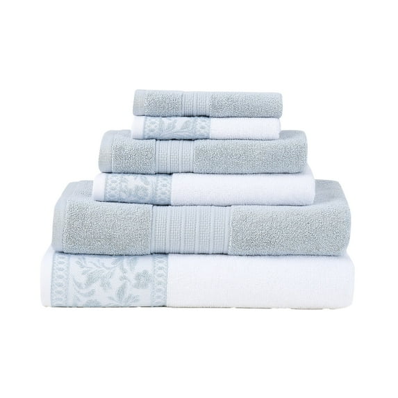 Modern Threads Allie Jacquard Border 6-Piece Cotton Towl Set, Sky