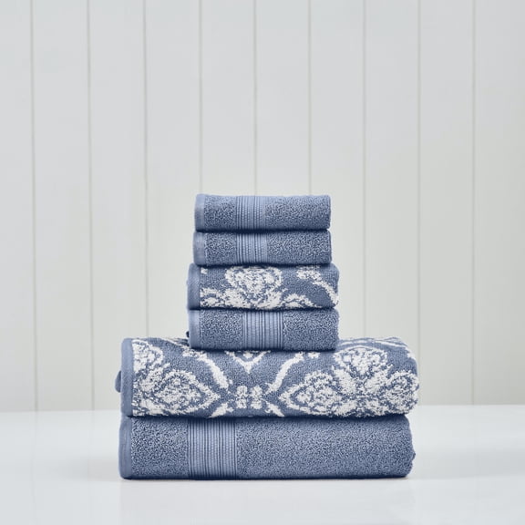 Modern Threads Amaris 6-Piece Adult Cotton Bath Towel Set, Amaris, Denim