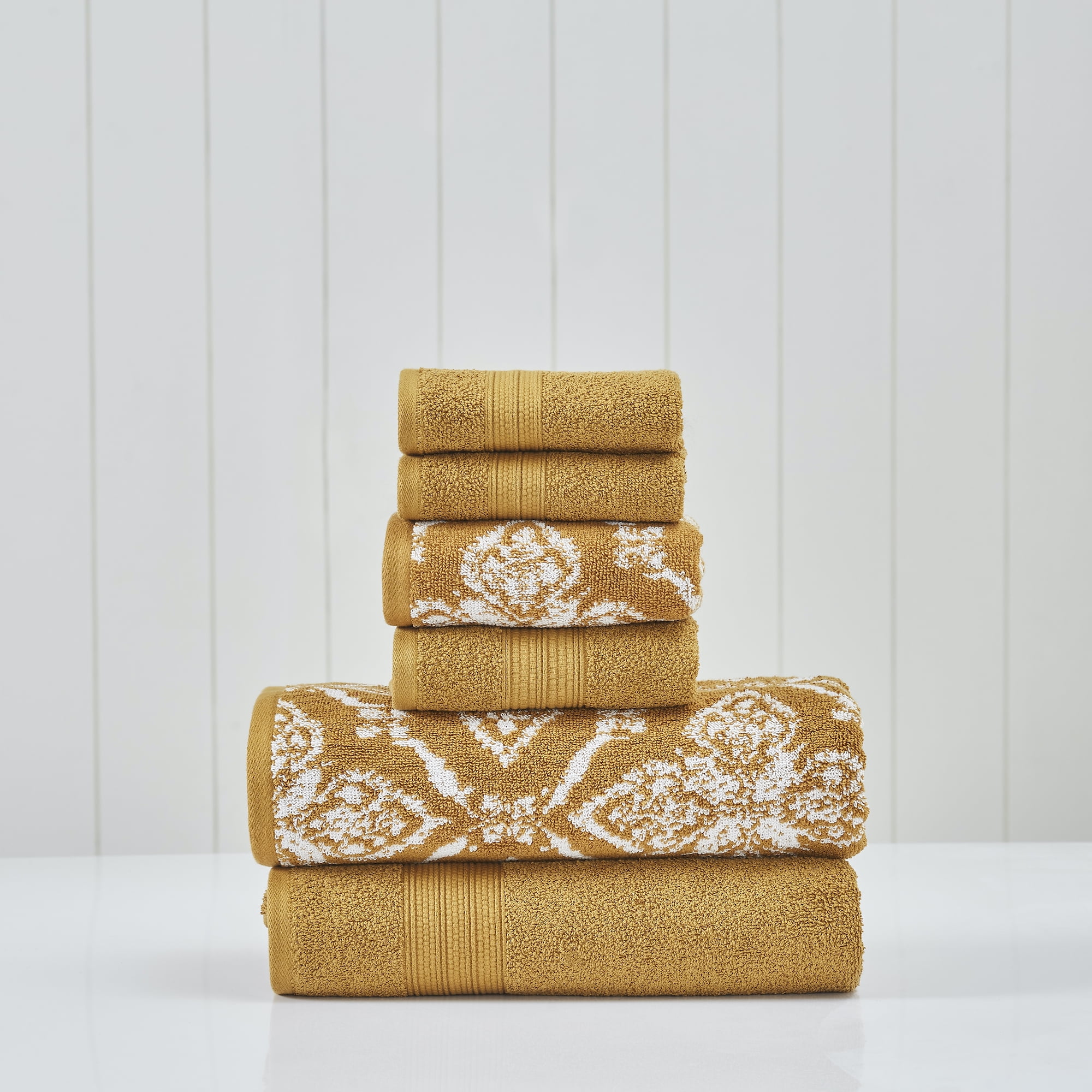 Modern Threads Amaris 6-Piece Adult Cotton Bath Towel Set, Amaris, Gold