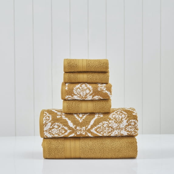 Modern Threads Amaris 6-Piece Adult Cotton Bath Towel Set, Amaris, Gold