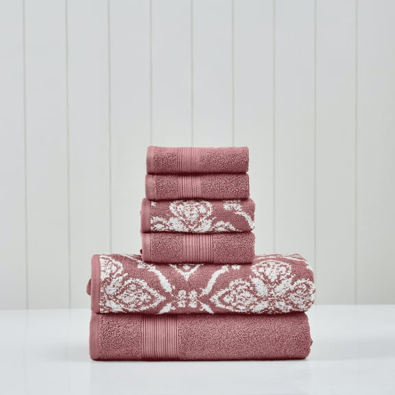 Modern Threads 6-Piece Cotton Jacquard Towel Set, Amaris, Rosewood