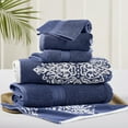 thumbnail image 1 of Modern Threads Artesia Damask 6-Piece Bath Towel Set, Indigo, 1 of 5