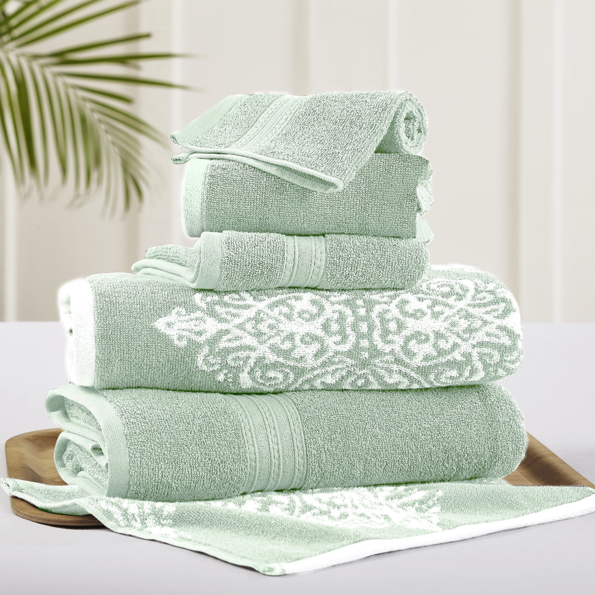 Modern Threads Artesia Damask 6-Piece Bath Towel Set, Sage