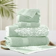 thumbnail image 1 of Modern Threads Artesia Damask 6-Piece Bath Towel Set, Sage, 1 of 11