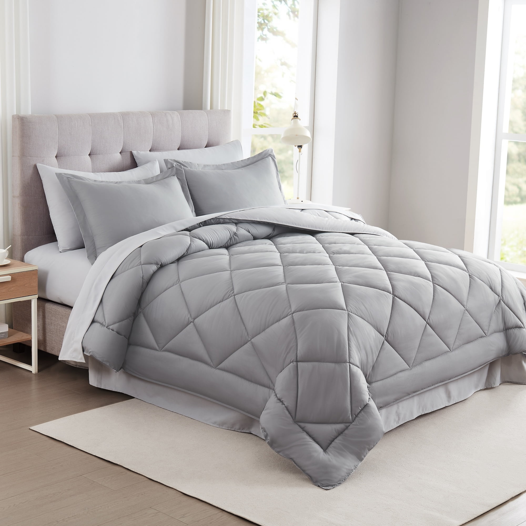 Gray Queen Reversible Microfiber Down Alternative Bedding Set