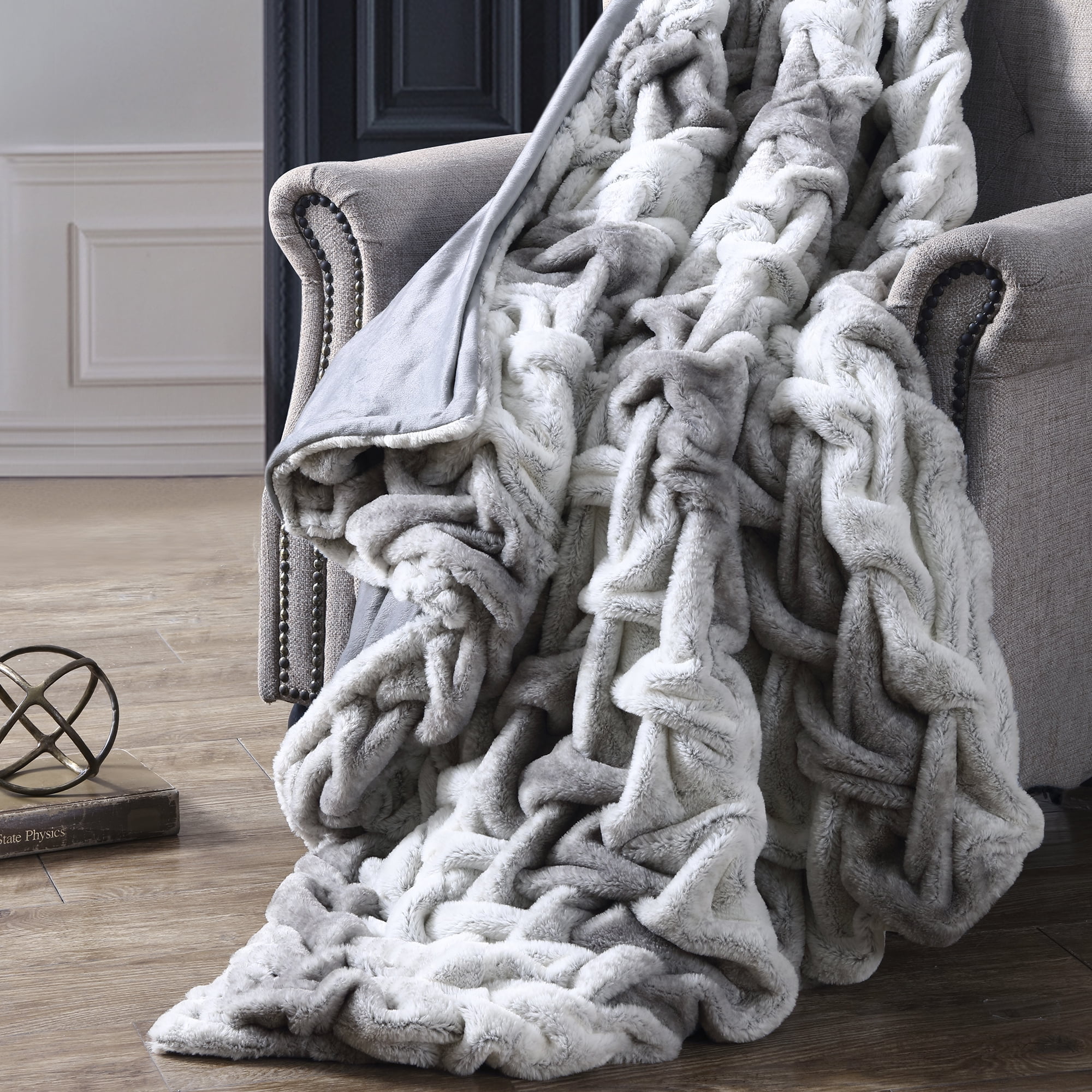 Silver fur throw blanket hotsell