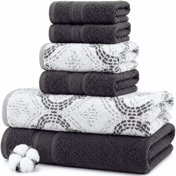Modern Threads Capri Jacquard 6-Piece Adult Cotton Bath Towel Set, Coal