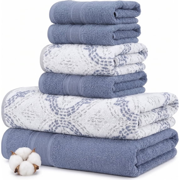 Modern Threads Capri Jacquard 6-Piece Adult Cotton Bath Towel Set, Denim