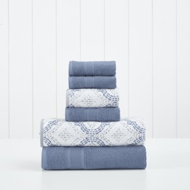 Modern Threads Monroe 6-Piece Cotton Bath Towel Set, Blue - Walmart.com