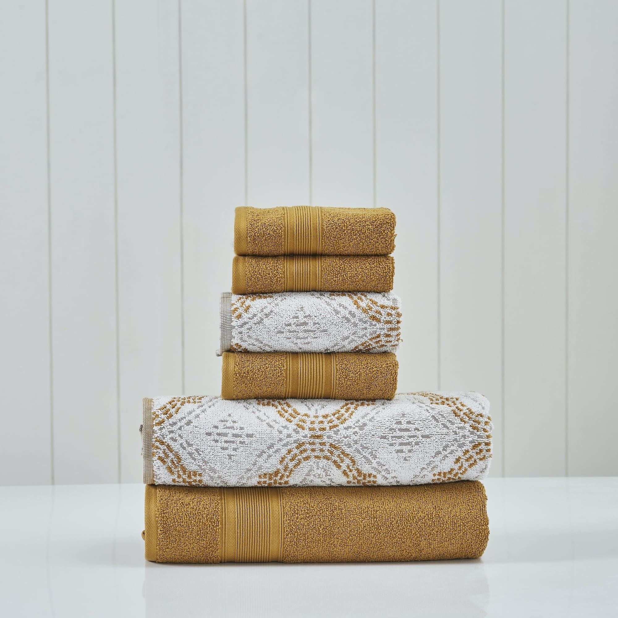 Modern Threads Capri Jacquard 6-Piece Adult Cotton Bath Towel Set, Gold