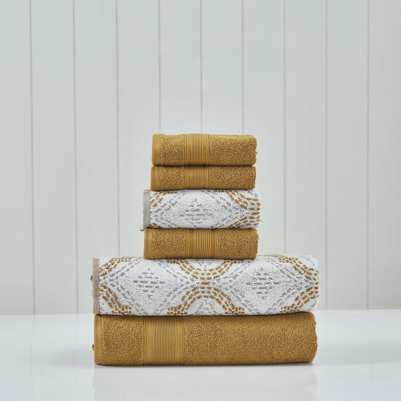 Modern Threads Capri Jacquard 6-Piece Adult Cotton Bath Towel Set, Gold