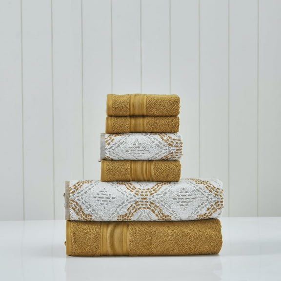 Modern Threads Capri Jacquard 6-Piece Adult Cotton Bath Towel Set, Gold