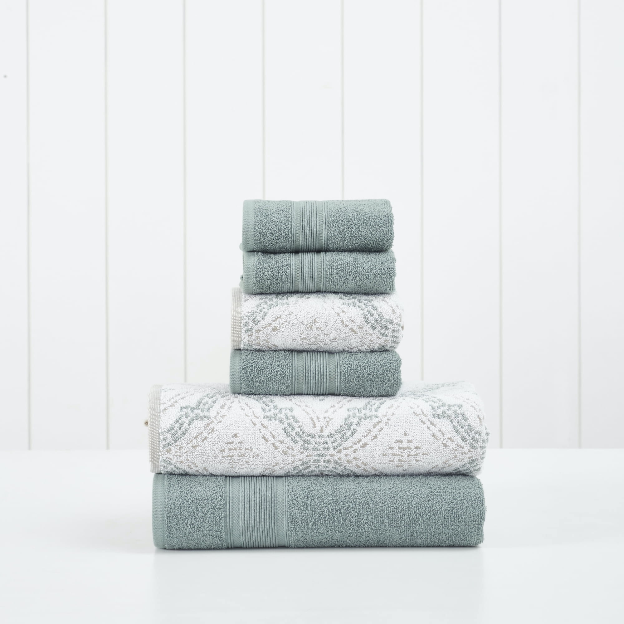 Modern Threads Capri Jacquard 6-Piece Adult Cotton Bath Towel Set, Ivy