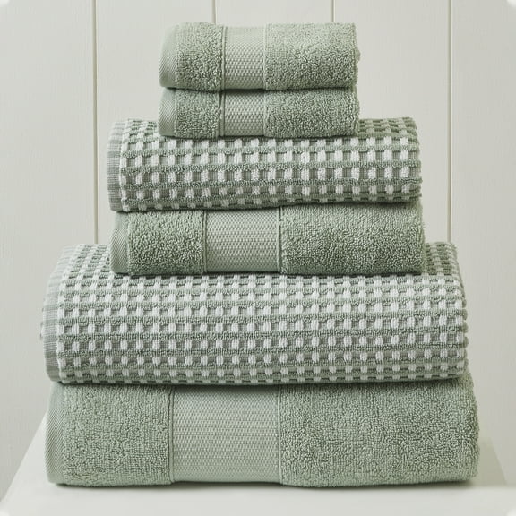 Modern Threads Charlize 6-Piece Cotton Bath Towel Set, Dark Sage