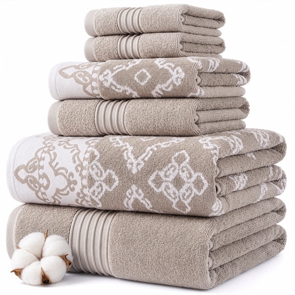 Modern Threads Charlize 6-Piece Cotton Bath Towel Set, Fawn