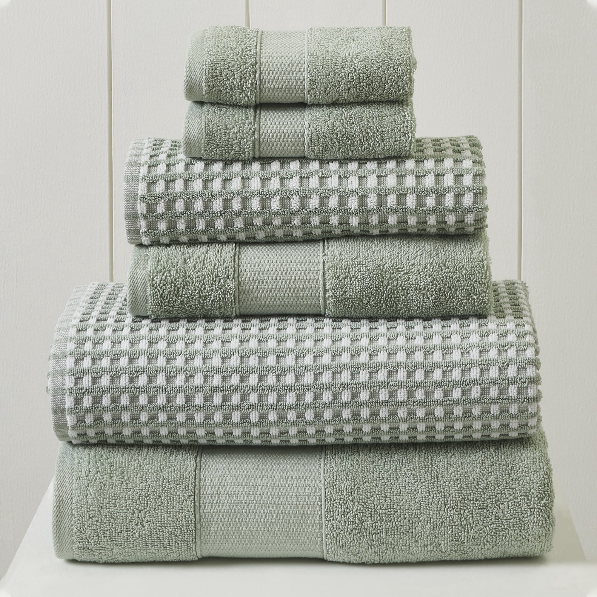 Modern Threads Cobblestone 6-Piece Adult Cotton Bath Towel Set, Green