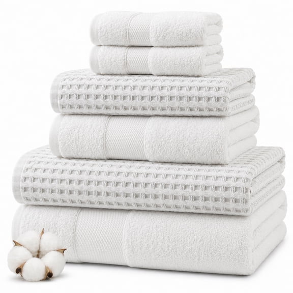 Modern Threads Cobblestone 6-Piece Adult Cotton Bath Towel Set, White