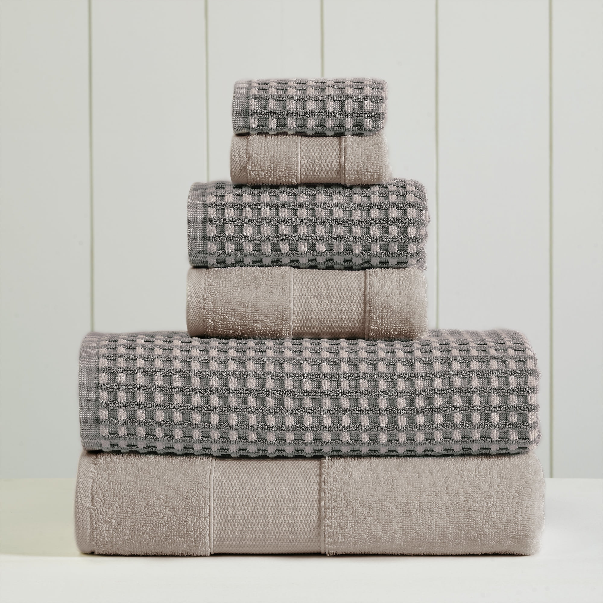Charcoal Gray Cotton Jacquard Towel Set, 6-Piece