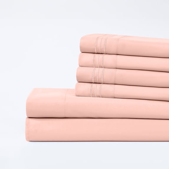 Modern Threads 6-Piece 21" Extra Deep Pocket Cloud Pink Microfiber Sheet Set, Queen