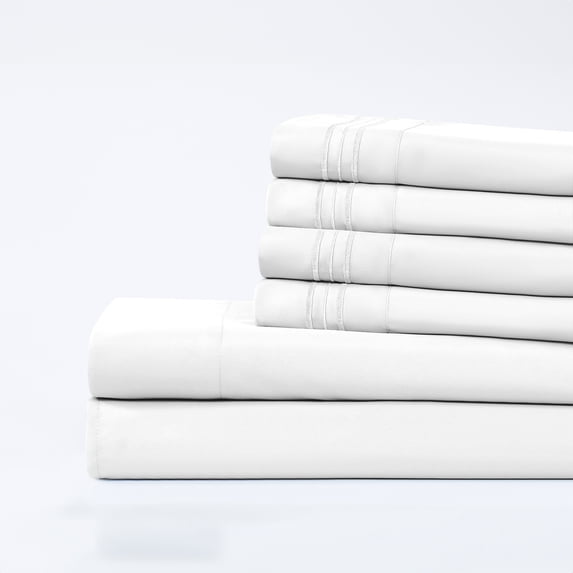 Modern Threads 6-Piece 21" Extra Deep Pocket White Microfiber Sheet Set, Queen