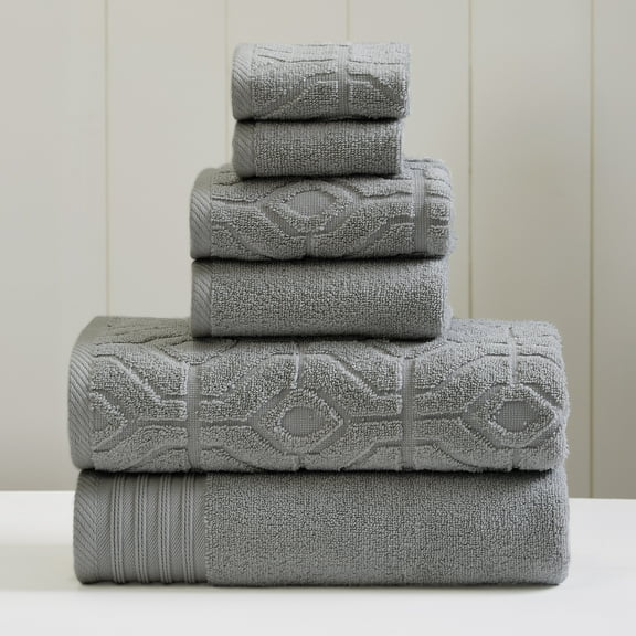 Modern Threads Diamond Gate 6-Piece Adult Cotton Bath Towel Set, Charcoal