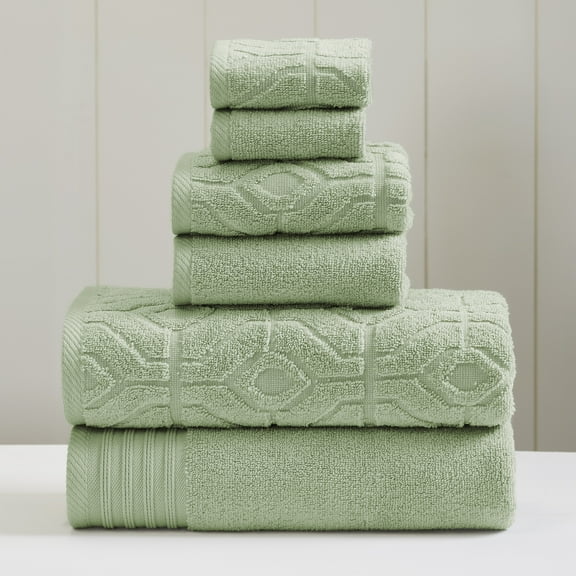 Modern Threads Diamond Gate 6-Piece Adult Cotton Bath Towel Set, Seafoam Green