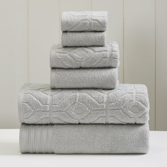 Modern Threads Diamond Gate 6-Piece Adult Cotton Bath Towel Set, Silver
