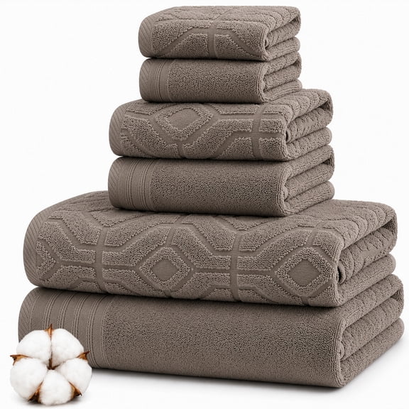 Modern Threads Diamond Gate 6-Piece Adult Cotton Bath Towel Set, Taupe