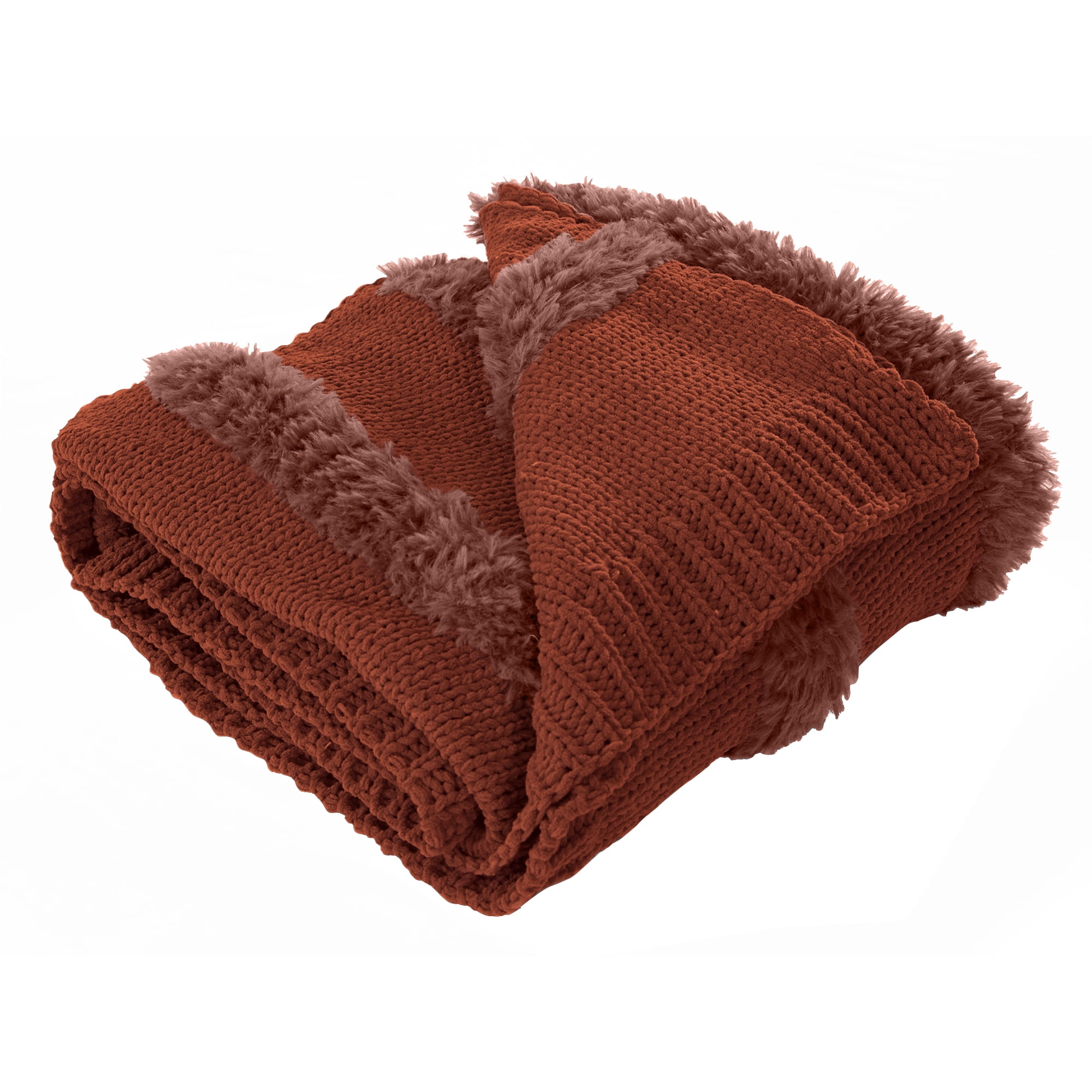 Nutmeg Faux Fur Knitted Throw Blanket, 50" x 60"