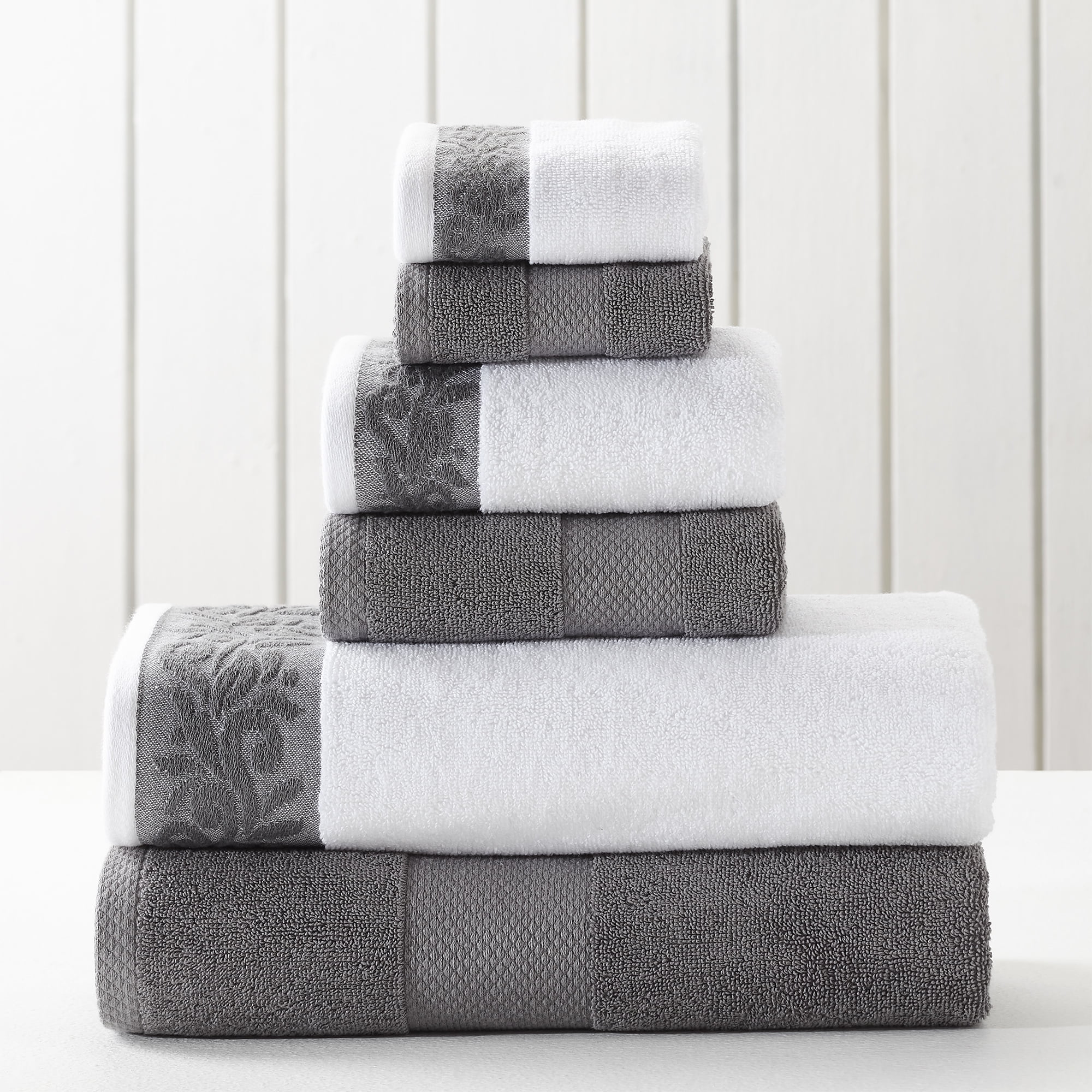 Diamond Jacquard Towels 6 Piece Bath Towel Set, Charcoal (Dark Grey)