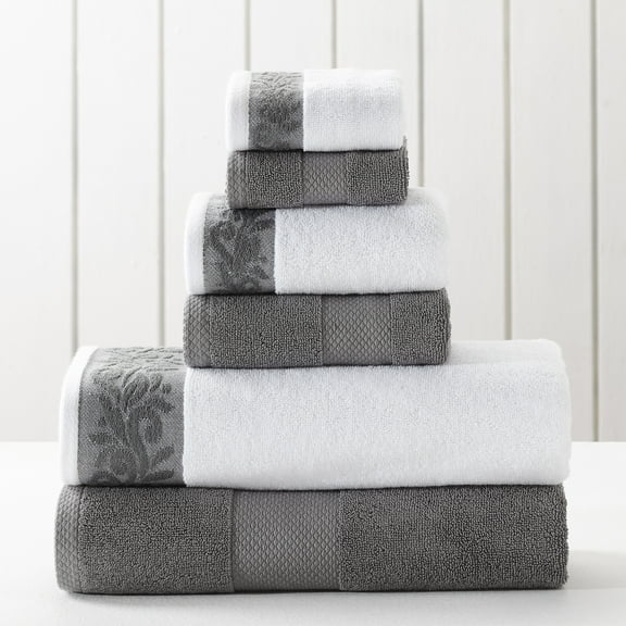 Modern Threads Filigree Jacquard Border 6-Piece Cotton Adult Bath Towel Set, Charcoal
