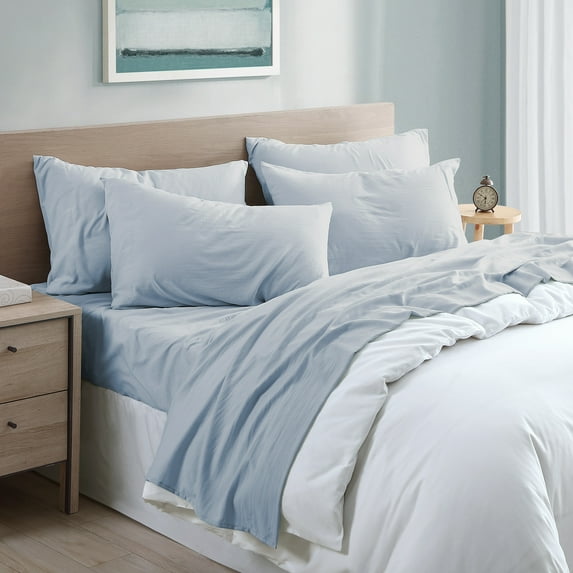 Modern Threads Garment Washed 6 Piece Sheet Set, Blue, Full
