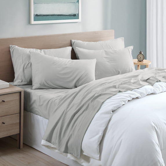 Modern Threads Garment Washed 6 Piece Sheet Set, Gray, Full