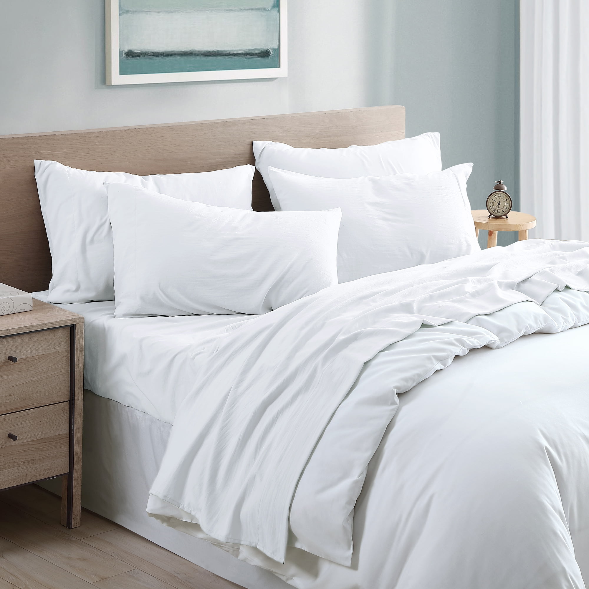 Modern Threads Garment Washed 6 Piece Sheet Set, White, Queen