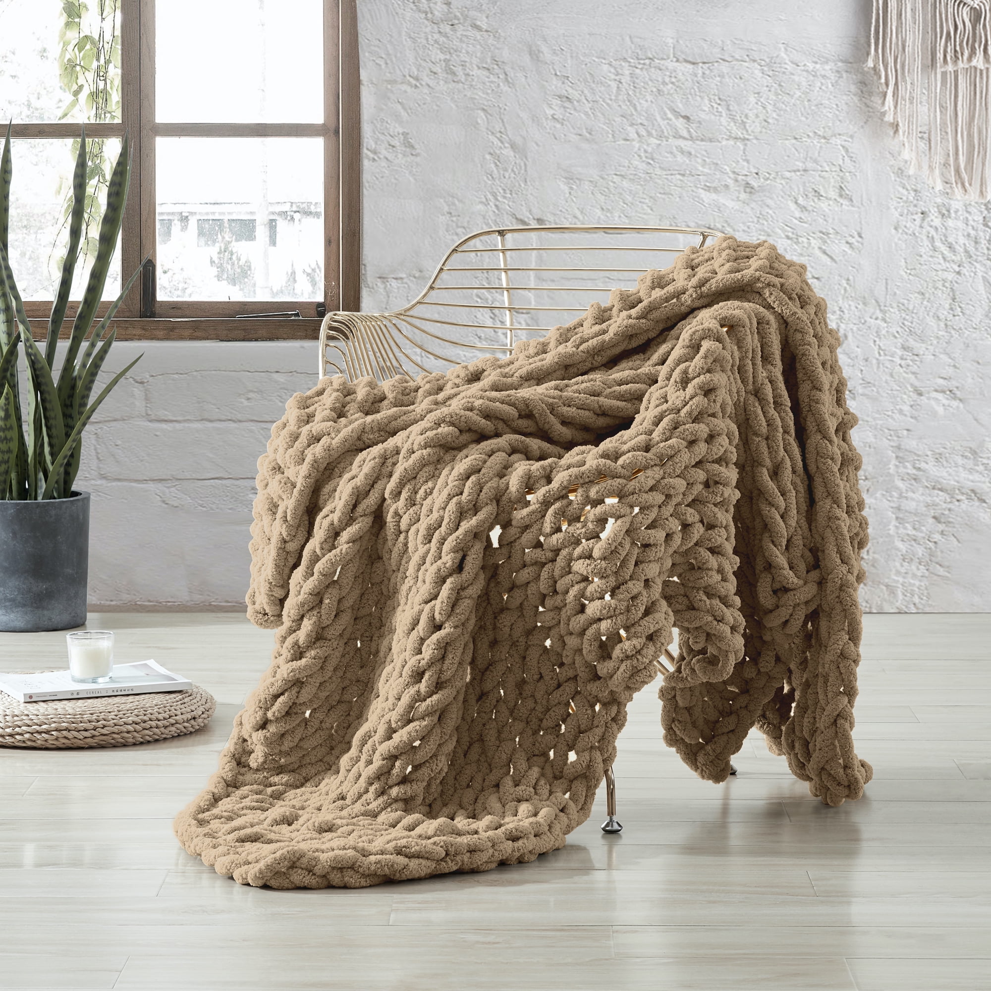 Modern Threads Hand Knit Chenille Chunky Knit Throw 50 x 60