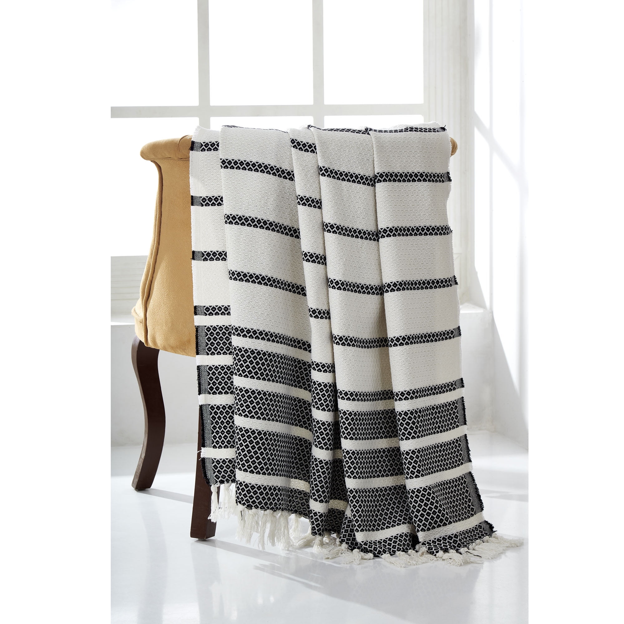 Slate Black Reversible Knitted Cotton Throw Blanket