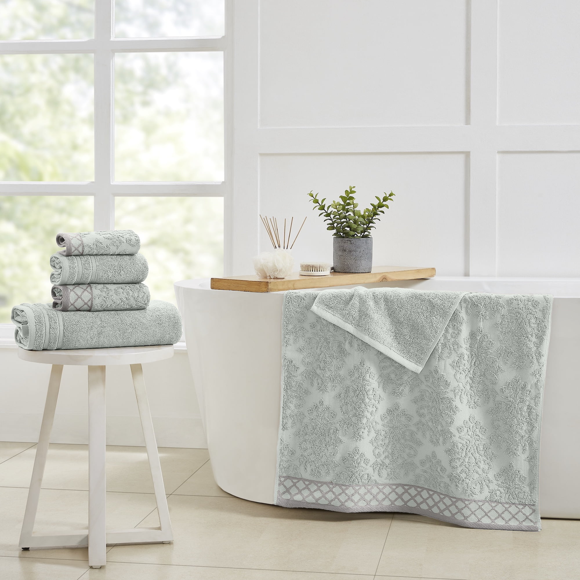 6 Piece Jacquard Woven Towel Sets Include 2 Bath Towels, 2 Hand