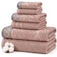 thumbnail image 1 of Modern Threads Jacquard Border 6-Piece Cotton Bath Towel Set, Peach, 1 of 8