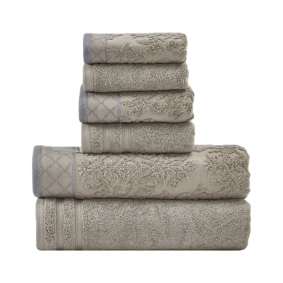 Modern Threads Jacquard Border 6-Piece Cotton Bath Towel Set, Taupe
