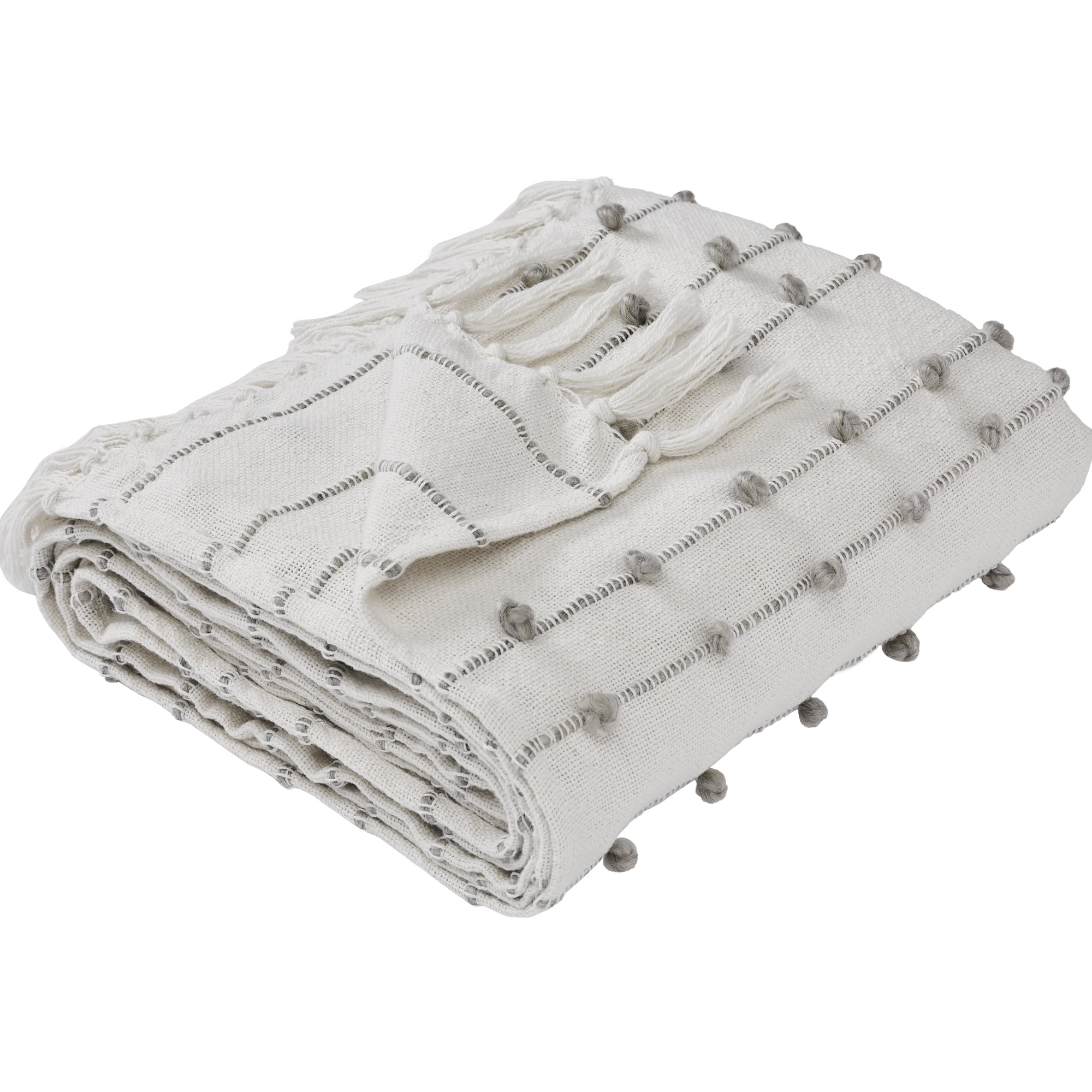 Ivory Cotton Knitted Reversible Throw Blanket, 60 x 70