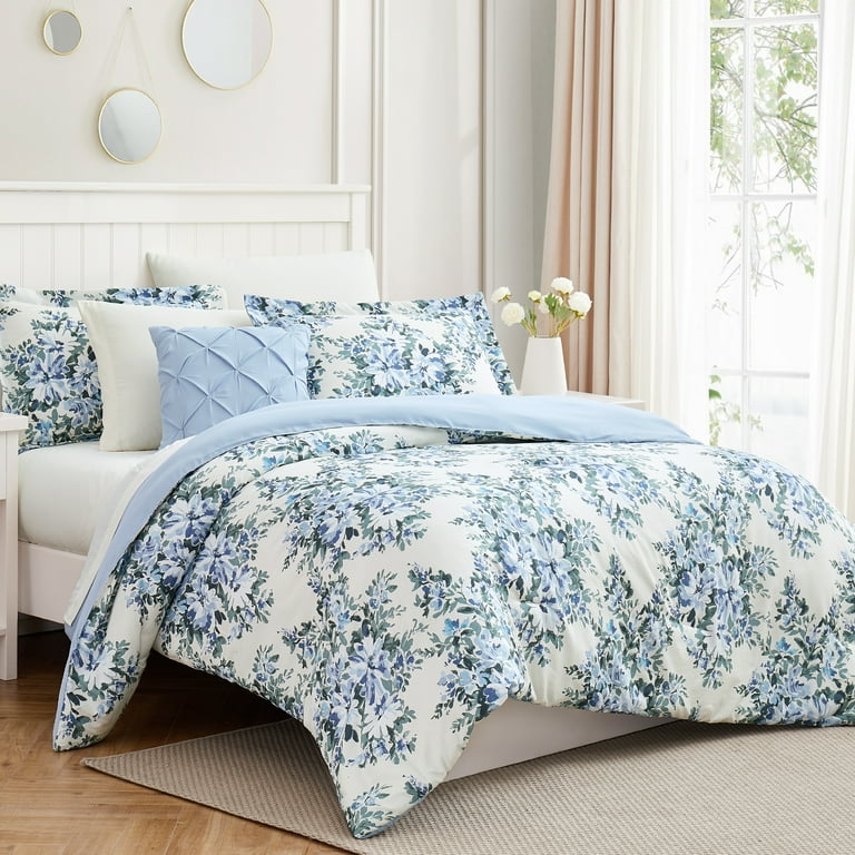 Large Bedding Storage Bags for Comforters Blue Flower Design