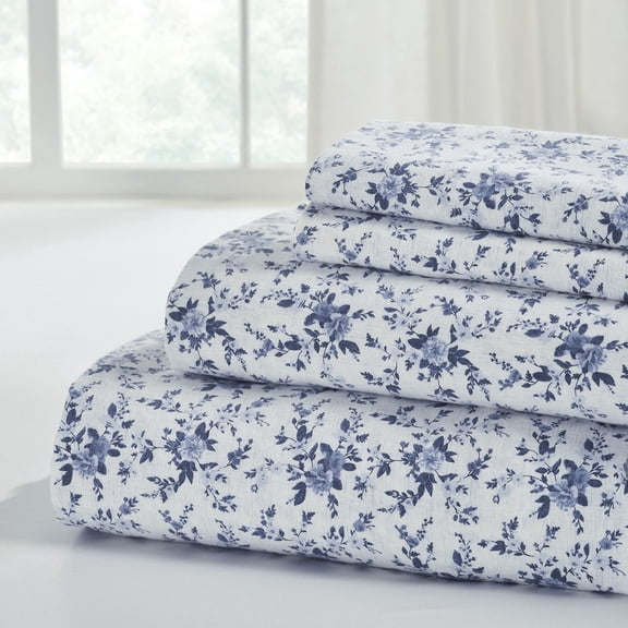 Modern Threads 4-Piece Brittany Printed Cotton Flannel Adult Bed Sheet Set, Queen