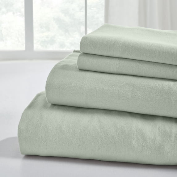 Modern Threads 4-Piece Seafoam Cotton Flannel Adult Bed Sheet Set, Queen