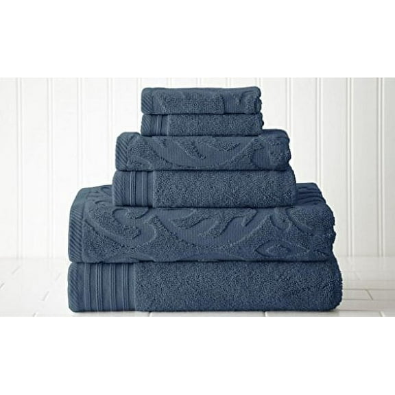 Modern Threads Medallion Jacquard 6-Piece Cotton Adult Bath Towel Set, Denim