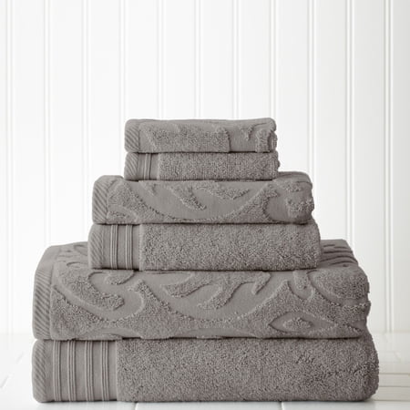 Modern Threads Medallion Jacquard 6-Piece Cotton Adult Bath Towel Set, Platinum