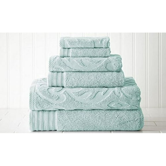 Modern Threads Medallion Jacquard 6-Piece Cotton Adult Bath Towel Set, Sterling Blue