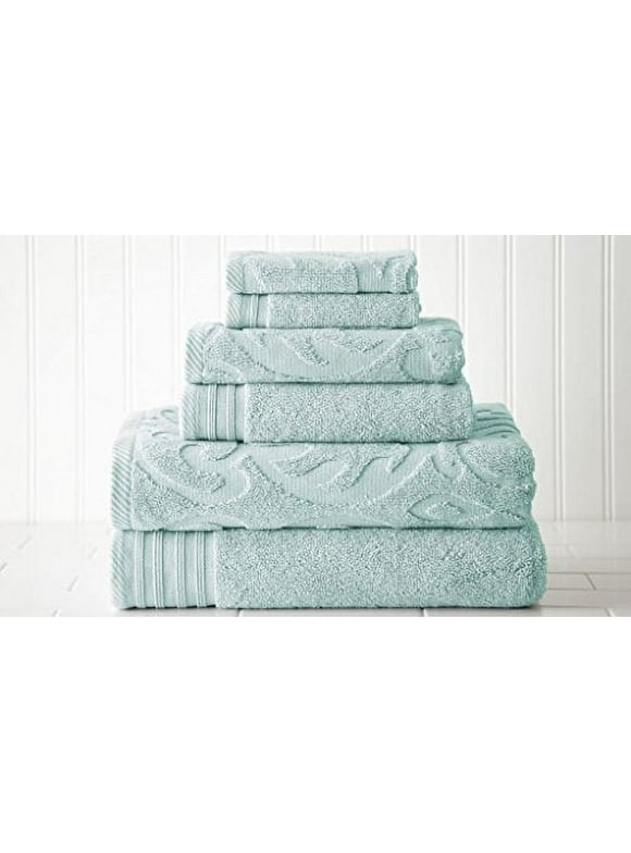 Modern Threads Medallion Jacquard 6-Piece Cotton Adult Bath Towel Set, Sterling Blue